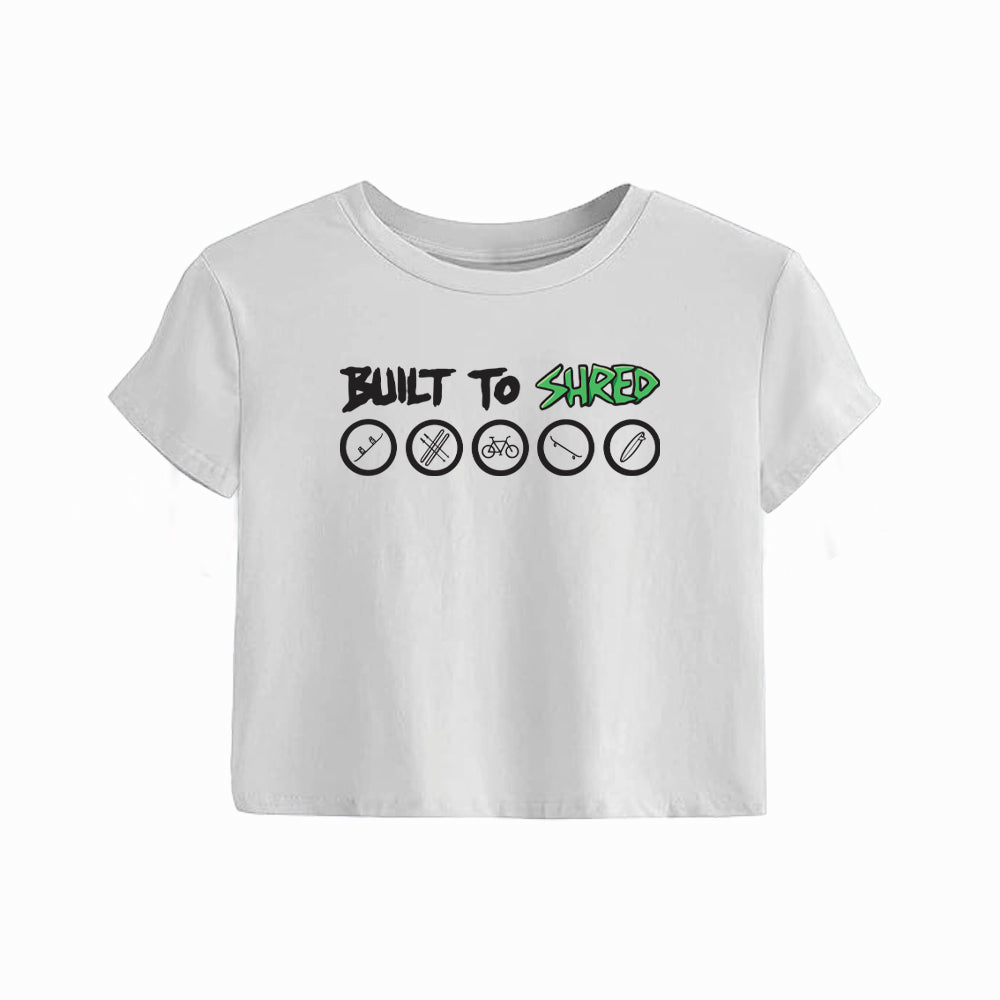 California Kids Collection | Built To Shred - Women's Crop - White | Eco-Friendly, Sustainable Kids Apparel