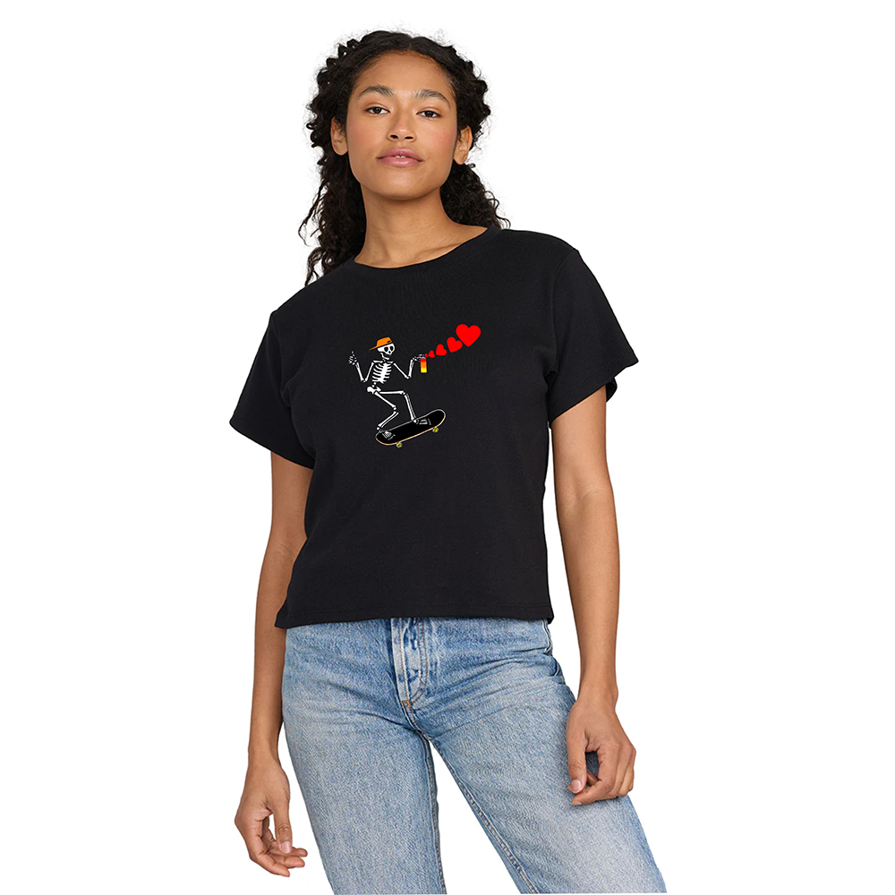 California Kids Collection | Good Vibes Skeleton - Women's Crop - Black | Eco-Friendly, Sustainable Kids Apparel