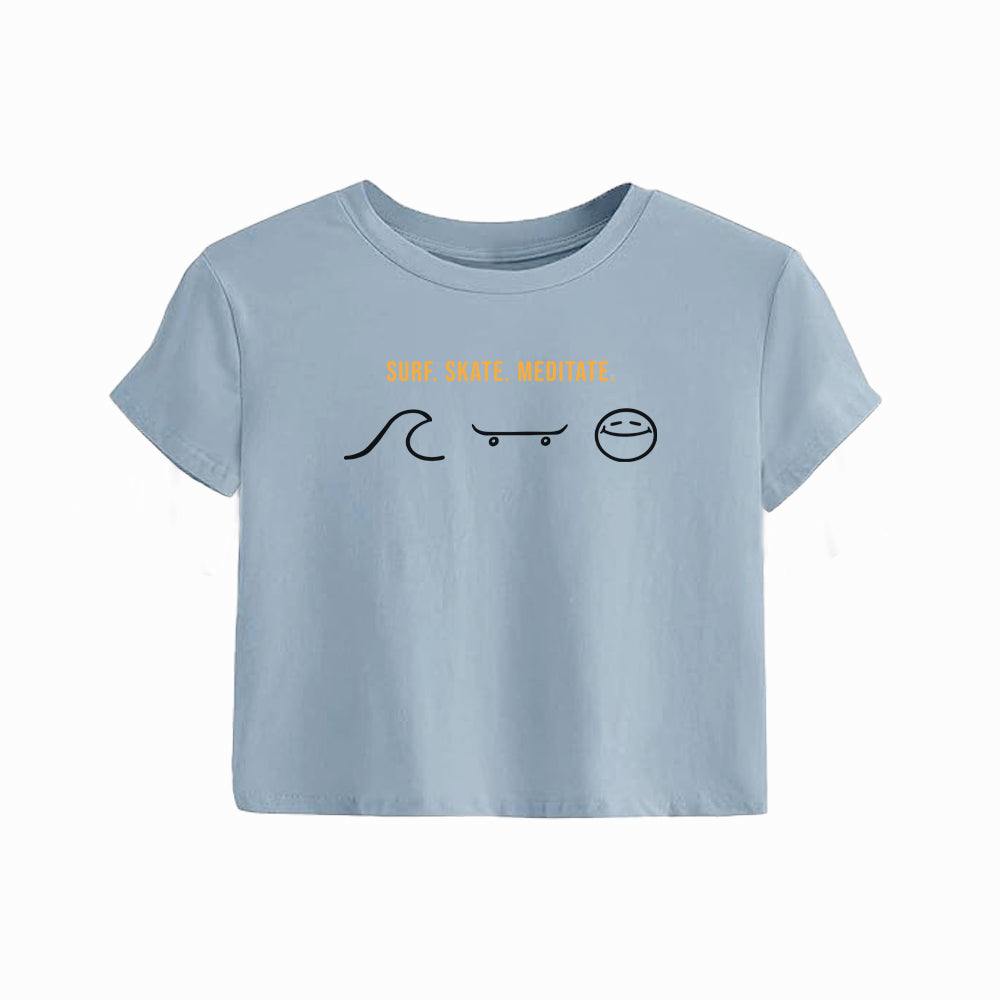 California Kids Collection | Surf Skate Meditate - Women's Crop - Blue | Eco-Friendly, Sustainable Kids Apparel